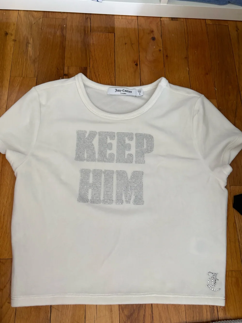 Juicy Couture KEEP HIM White Velour Tee